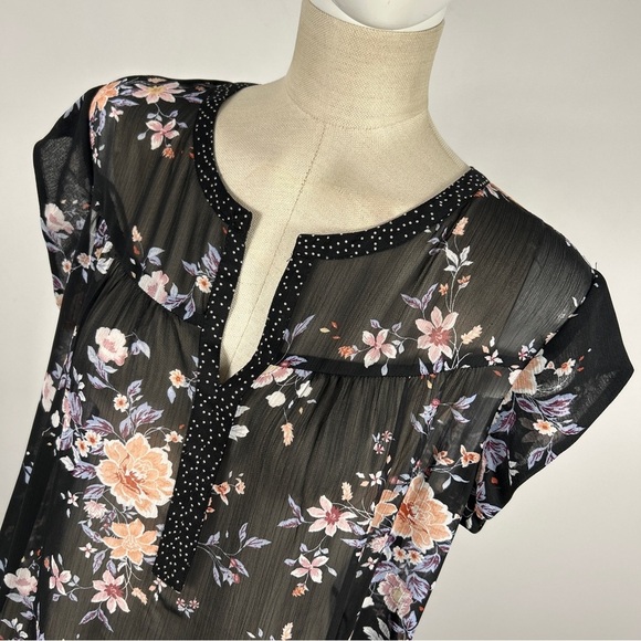 DR2 Floral Black Sheer Women's Top M - Picture 5 of 11
